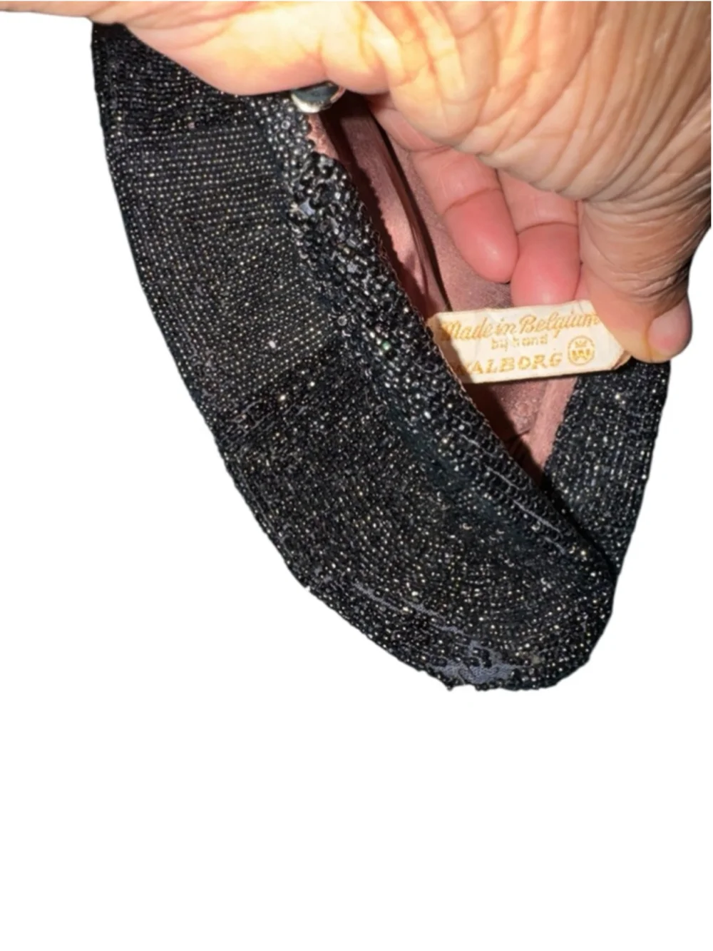 WALBORG small be  Walborg 1950s Black Beaded Scalloped shaped evening Clutch Bag